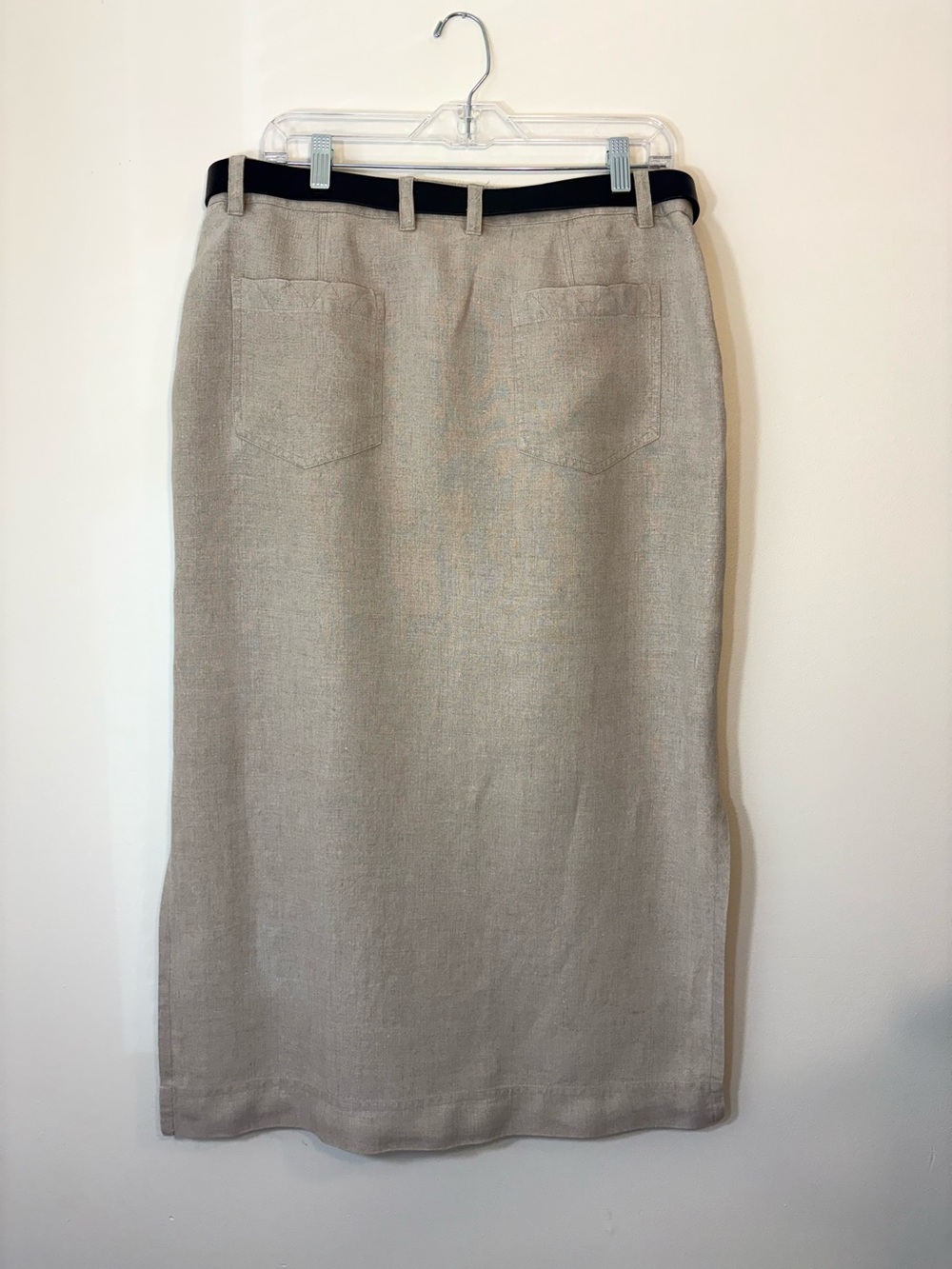 Orvis 100% Linen Utility Midi Skirt Belted Neutral SZ 14 - Picture 4 of 7